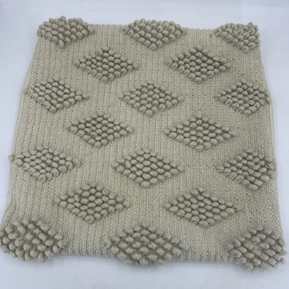 Pillow Cover Sham 20 X 20 Boho Cottagecore Wool Cotton Diamond 3D Textured
